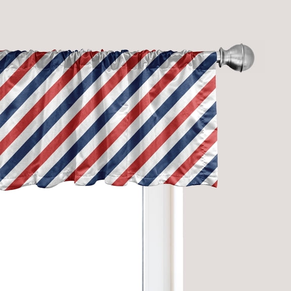 Ambesonne Harbour Stripe Window Valance, Diagonal Retro, 54" X 12", Blue Red White