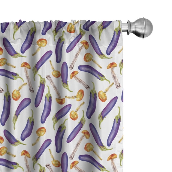 Ambesonne Harvest 4-Panel Curtains, Eggplants Mushrooms Art, 56"x63", Blue Violet Dark Orange