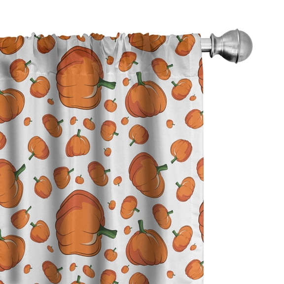 Ambesonne Harvest Window Curtains, Halloween Plump Pumpkin, Each 28" W x 63" L, Orange Green White