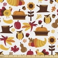 thumbnail image 1 of Ambesonne Harvest Fabric by the Yard Upholstery, Fall Nuts Owls Composition, 5 Yards, Orange Red Brown, 1 of 4