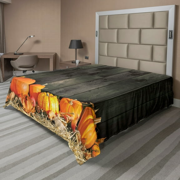 Ambesonne Harvest Flat Sheet, Thanksgiving Pumkins, California King, Brown Orange