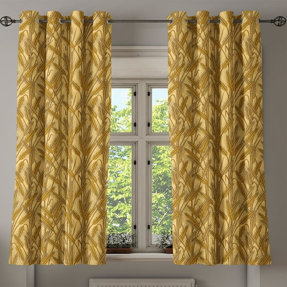 Ambesonne Harvest Grommet Curtain, Cereal Ears Rural Field, 50" x 63", Mustard Yellow