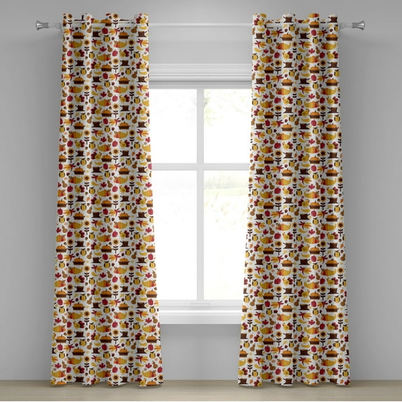 Ambesonne Harvest Grommet Curtain, Fall Nuts Owls Composition, 50" x 72", Orange Red Brown