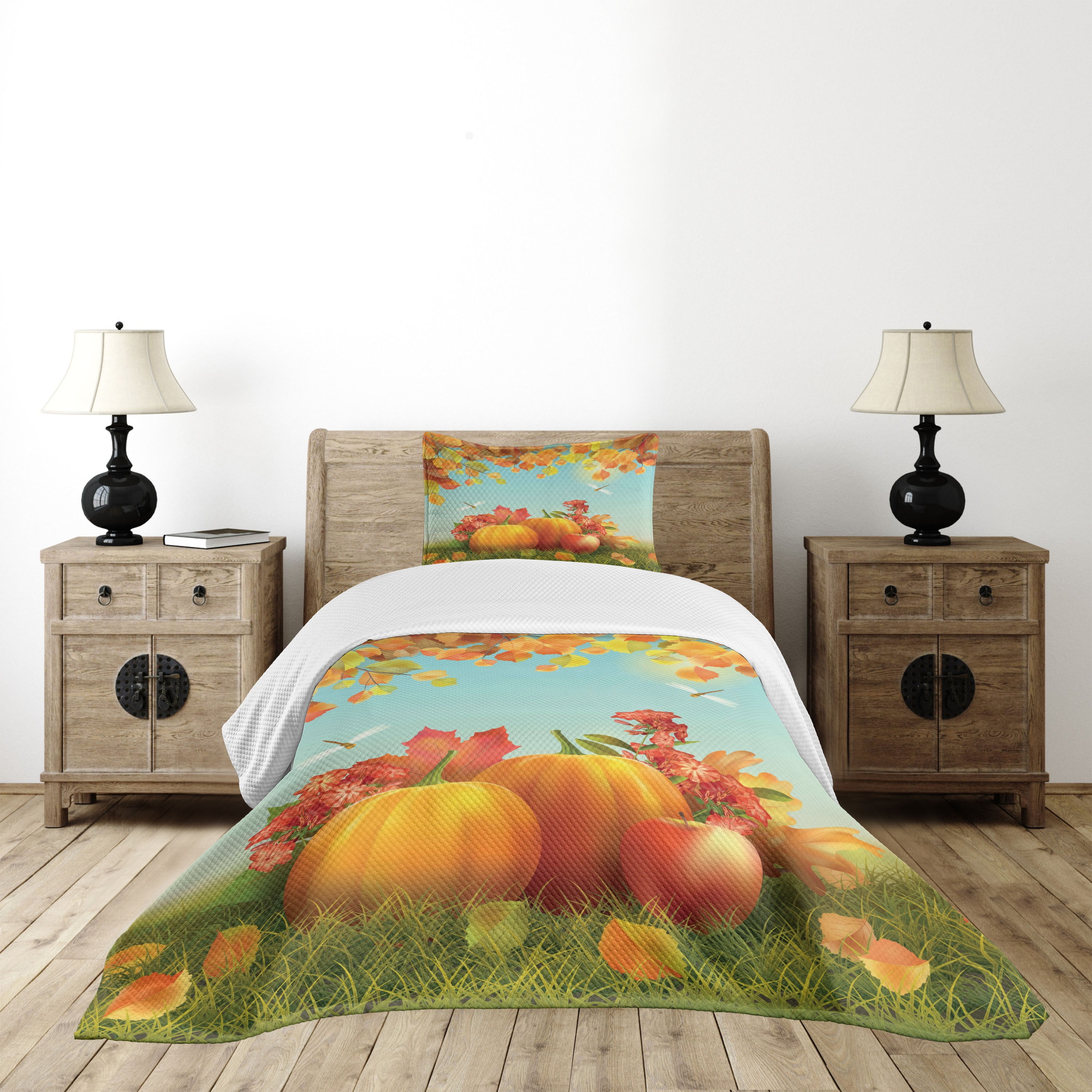 White Quilted Twin Bedspread Set with Pillow Sham
