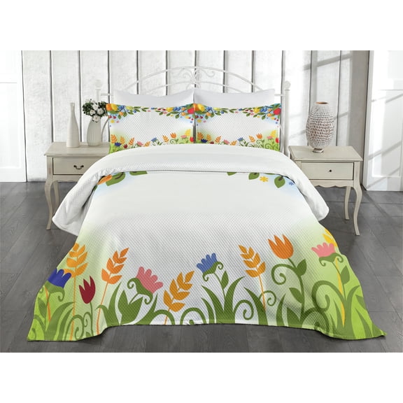 Ambesonne Harvest Quilted Bedspread Set 3 Pcs, Fall Nature, Queen Size, Multicolor