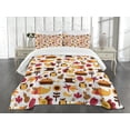 thumbnail image 1 of Ambesonne Harvest Quilted Bedspread Set 3 Pcs, Fall Nuts Owls Composition, Queen Size, Orange Red Brown, 1 of 5