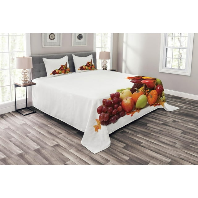 Ambesonne Harvest Quilted Bedspread Set 3 Pcs, Fall Season Arrangement, King Size, Multicolor
