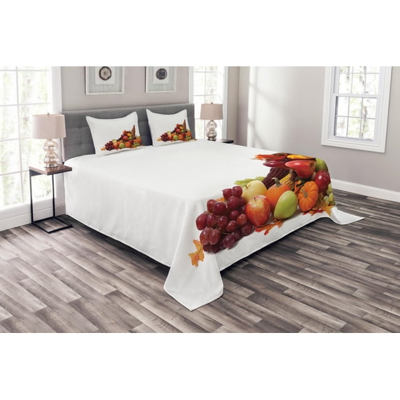 Ambesonne Harvest Quilted Bedspread Set 3 Pcs, Fall Season Arrangement, King Size, Multicolor