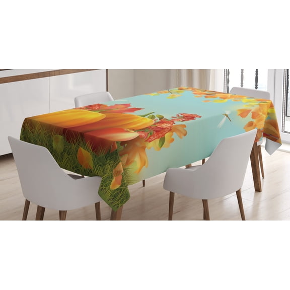 Ambesonne Harvest Tablecloth Rectangular Table Cover, Fall Season Yield Leaf, 52"x70", Orange Vermilion Green