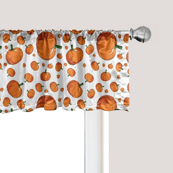 Ambesonne Harvest Window Valance, Halloween Plump Pumpkin, 54" X 12", Orange Green White