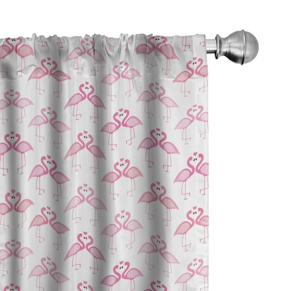 Ambesonne Hawaii Window Curtains, Cutsy Love Flamingos Art, Each 28" W x 63" L, Pink and Pastel Pink