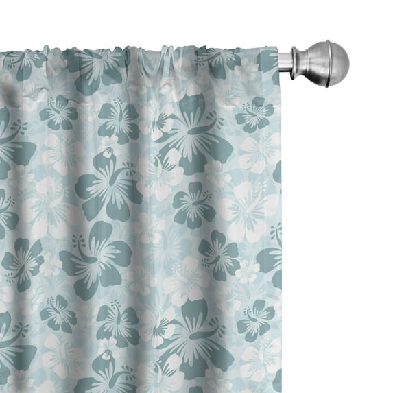 Ambesonne Hawaii Window Curtains, Faded Flower Silhouettes, Each 28" W x 84" L, Pale Blue Turquoise