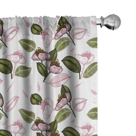 Ambesonne Hawaii Window Curtains, Retro Flowers Illustration, Each 28" W x 84" L, Dried Rose Olive Green
