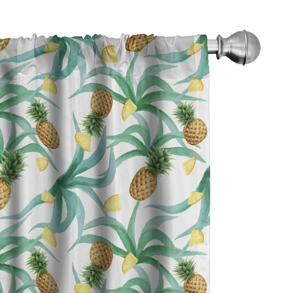 Ambesonne Hawaii Curtains, Botany Inspired Fruits, Pair of 28"x63", Jade Green Marigold