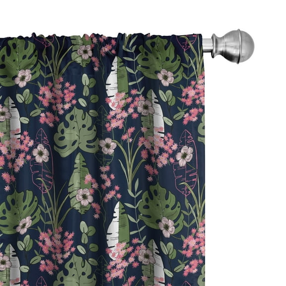 Ambesonne Hawaii Curtains, Palm Leaves Flowers, Pair of 28"x95", Olive Green Pale Pink