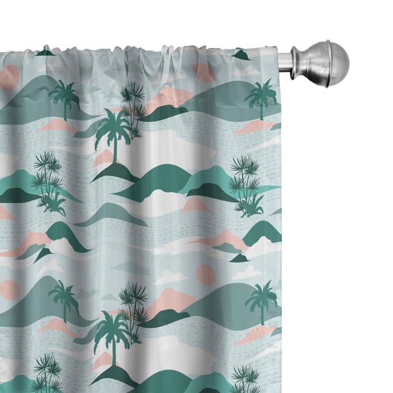 Ambesonne Hawaii Curtains, Paper Cut Style Beach Art, Pair of 28"x95", Teal Blush