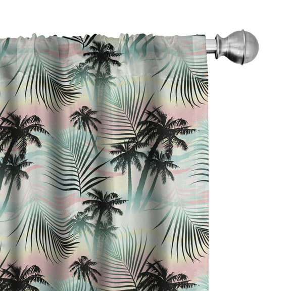 Ambesonne Hawaii Curtains, Summer Palm Trees Fern, Pair of 28"x63", Multicolor