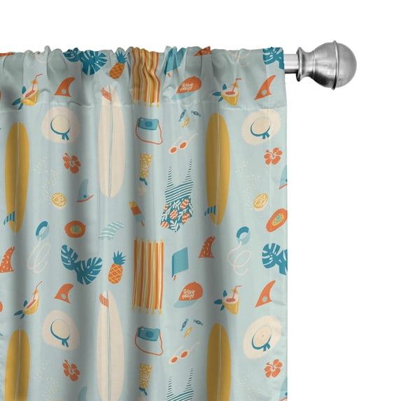 Ambesonne Hawaii Curtains, Surfer Summer Ice Cream Art, Pair of 28"x95", Pale Blue and Multicolor