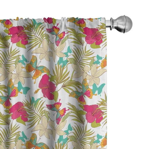 Ambesonne Hawaii Curtains, Tropical Flowers Leaves, Pair of 28"x63", Multicolor