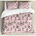 thumbnail image 1 of Ambesonne Hawaii Duvet Cover Set, Palm Tree Rocky Beach Waves, Queen, Rose Dark Salmon, 1 of 3
