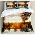 thumbnail image 1 of Ambesonne Hawaii Duvet Cover Set, Swimming Pool Sunset, 2-Calking, Orange Teal, 1 of 6