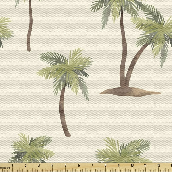 Ambesonne Hawaii Fabric by the Yard Upholstery, Simplistic Palms Pattern, 2 Yards, Cream Cocoa and Khaki