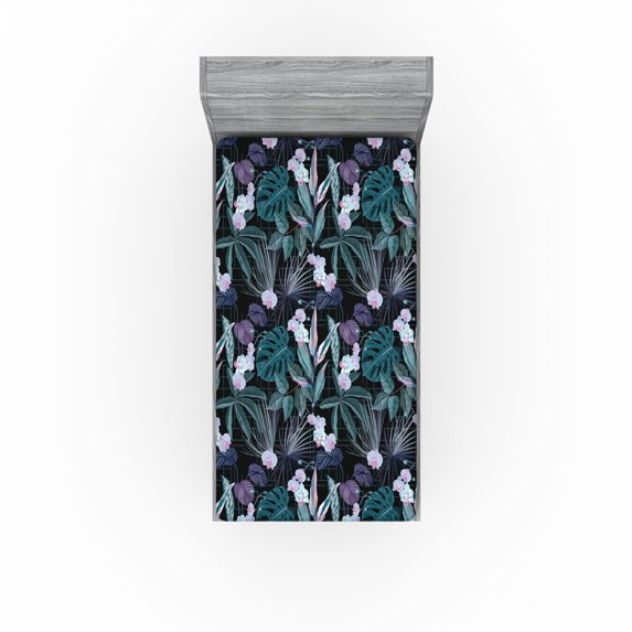 Ambesonne Hawaii Fitted Sheet, Modern Greenery Leaves Print, Twin XL Size, Teal Plum and Pale Pink