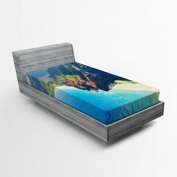 Ambesonne Hawaii Fitted Sheet, Na Pali Coast Island, Twin XL Size, Blue Green Brown
