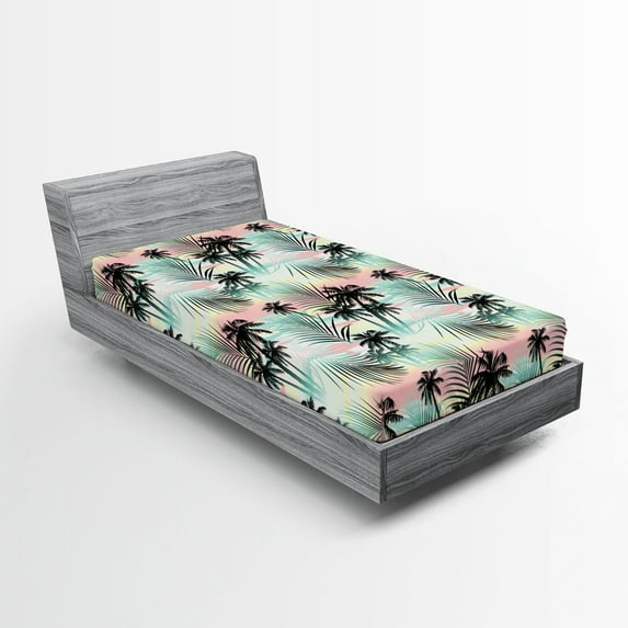 Ambesonne Hawaii Fitted Sheet, Summer Palm Trees Fern, Twin XL Size, Multicolor