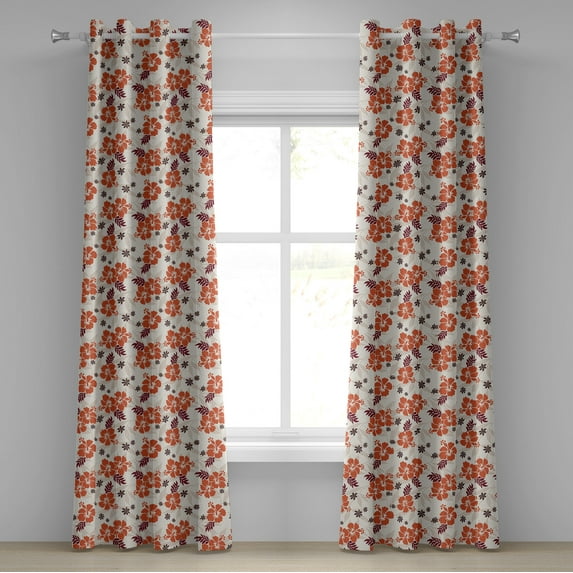 Ambesonne Hawaii Grommet Curtain, Aloha State Foliage, 50" x 72", Orange Ruby Dark Taupe