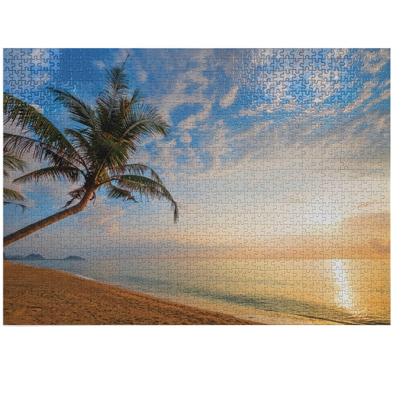 Ambesonne Hawaii Jigsaw Puzzle Durable Cardboard, Exotic Sandy Beach Palm Tree, 1000 pcs, Multicolor
