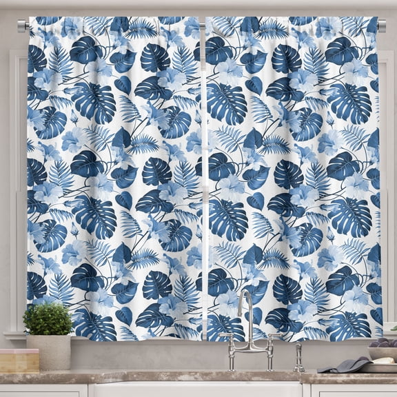 Ambesonne Hawaii Kitchen Curtains, Arecaceae Branch Summer, 55"x39", Cobalt Blue Pale Blue