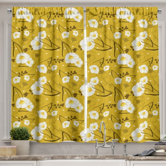 Ambesonne Hawaii Kitchen Curtains, Flower Spring Blossom, 55"x45", Earth Yellow Umber