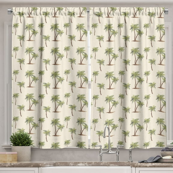 Ambesonne Hawaii Kitchen Curtains, Simplistic Palms Pattern, 55"x39", Cream Cocoa and Khaki