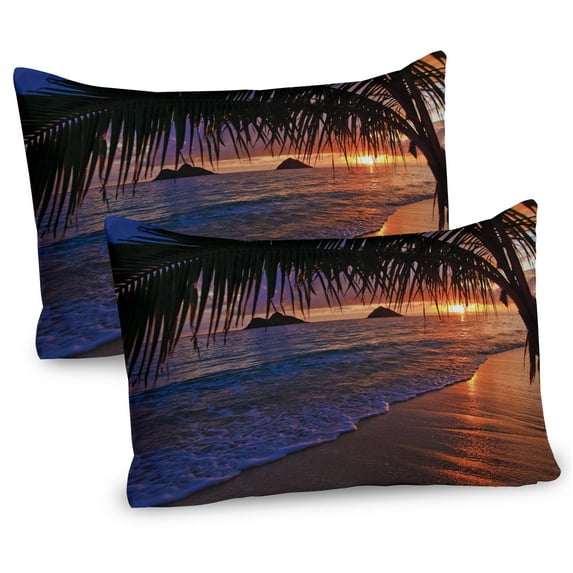 Ambesonne Hawaii Pillow Sham 2 Pack, Pacific Sunrise Lanikai, 36"x20", Purple Umber