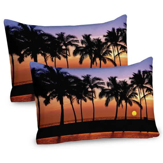 Ambesonne Hawaii Pillow Sham 2 Pack, Sunset on Big Island, 30"x20", Lilac Dark Orange Black