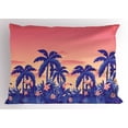 thumbnail image 1 of Ambesonne Hawaii Pillow Sham, Palm Tree Toucan Sunset Art, 26" X 20", Coral Ceil Blue, 1 of 2