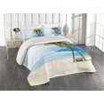 thumbnail image 1 of Ambesonne Hawaii Quilted Coverlet 3 Pcs, Beach Palm Trees Rock, King Size, Green Blue, 1 of 2