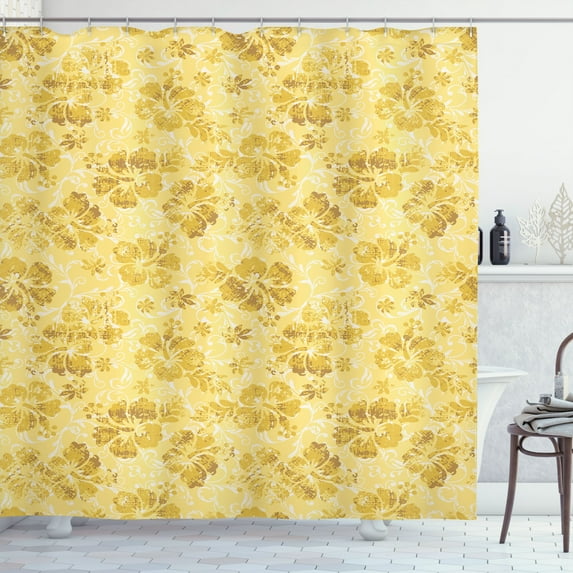 Ambesonne Hawaii Shower Curtain, Exotic Hibiscus Flowers, 69"Wx84"L, Yellow White