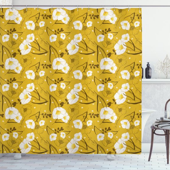 Ambesonne Hawaii Shower Curtain, Flower Spring Blossom, 69"Wx70"L, Earth Yellow Umber