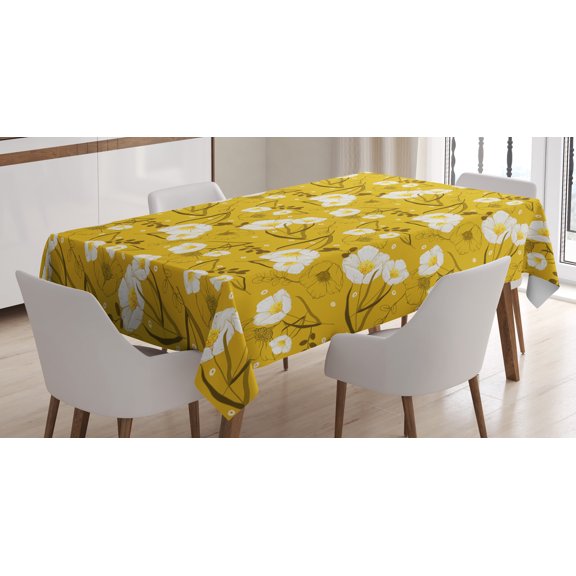 Ambesonne Hawaii Tablecloth Rectangular Table Cover, Flower Spring Blossom, 60"x84", Earth Yellow Umber