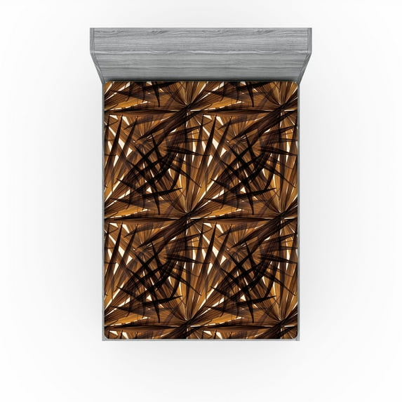 Ambesonne Hawaii Themed Fitted Sheet, Tropical Neutral Leaf, Full Size, Pale Vermilion Seal Brown