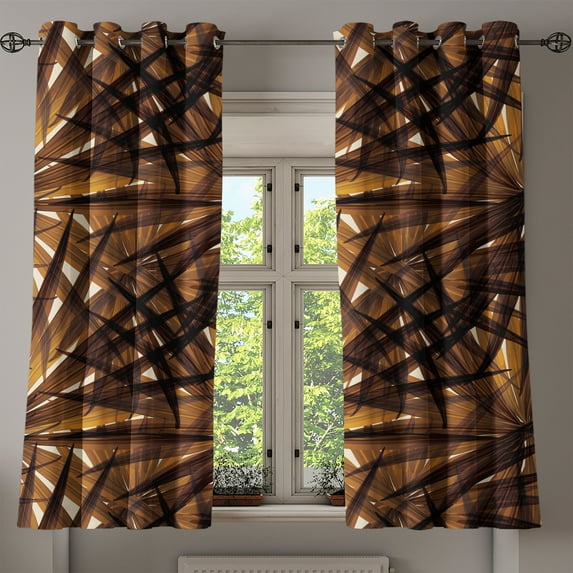 Ambesonne Hawaii Themed Grommet Curtain, Tropical Neutral Leaf, 50"x60", Pale Vermilion Seal Brown