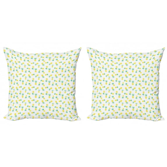 Ambesonne Hawaii Throw Pillow Cover 2 Pack, Exotic Fruits Pattern, 16", Yellow and Sea Green