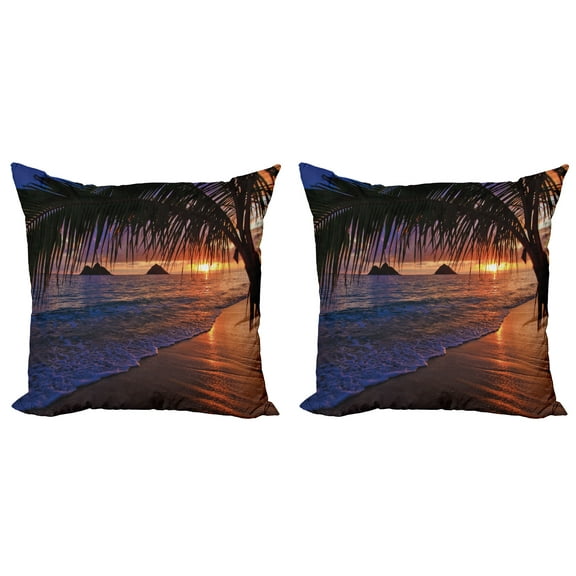 Ambesonne Hawaii Throw Pillow Cover 2 Pack, Pacific Sunrise Lanikai, 20", Purple Umber