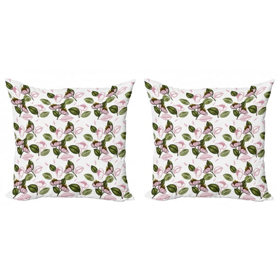 Ambesonne Hawaii Throw Pillow Cover 2 Pack, Retro Flowers Illustration, 24", Dried Rose Olive Green