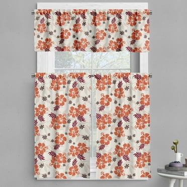 Ambesonne Hawaii Valance & Curtain, Aloha State Foliage, 55"x36", Orange Ruby Dark Taupe