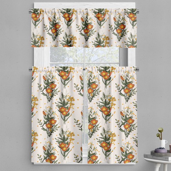 Ambesonne Hawaii Valance & Curtain, Vintage California Poppy, 55"x24", Burnt Orange Champagne