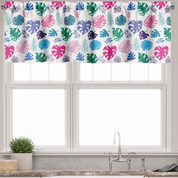 Ambesonne Hawaii Valance Pack of 2, Colorful Tropic Leaves Aloha, 42"X12", Multicolor
