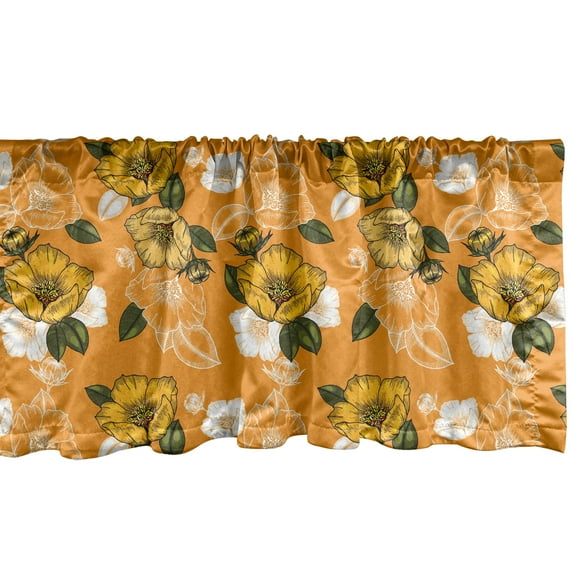 Ambesonne Hawaii Valance Pack of 2, Orange Tones Spring Blossom, 42"X18", Marigold Army Green